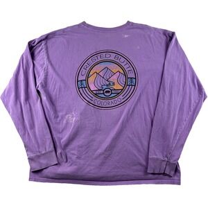 Blue 84 Long Sleeve‎ T Shirt Mens XL Purple Cotton Crested Butte Colorado FLAWS